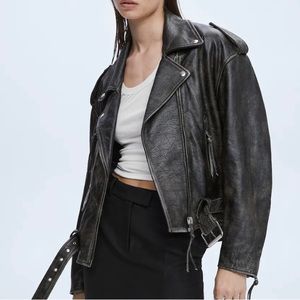 Oversized leather biker jacket